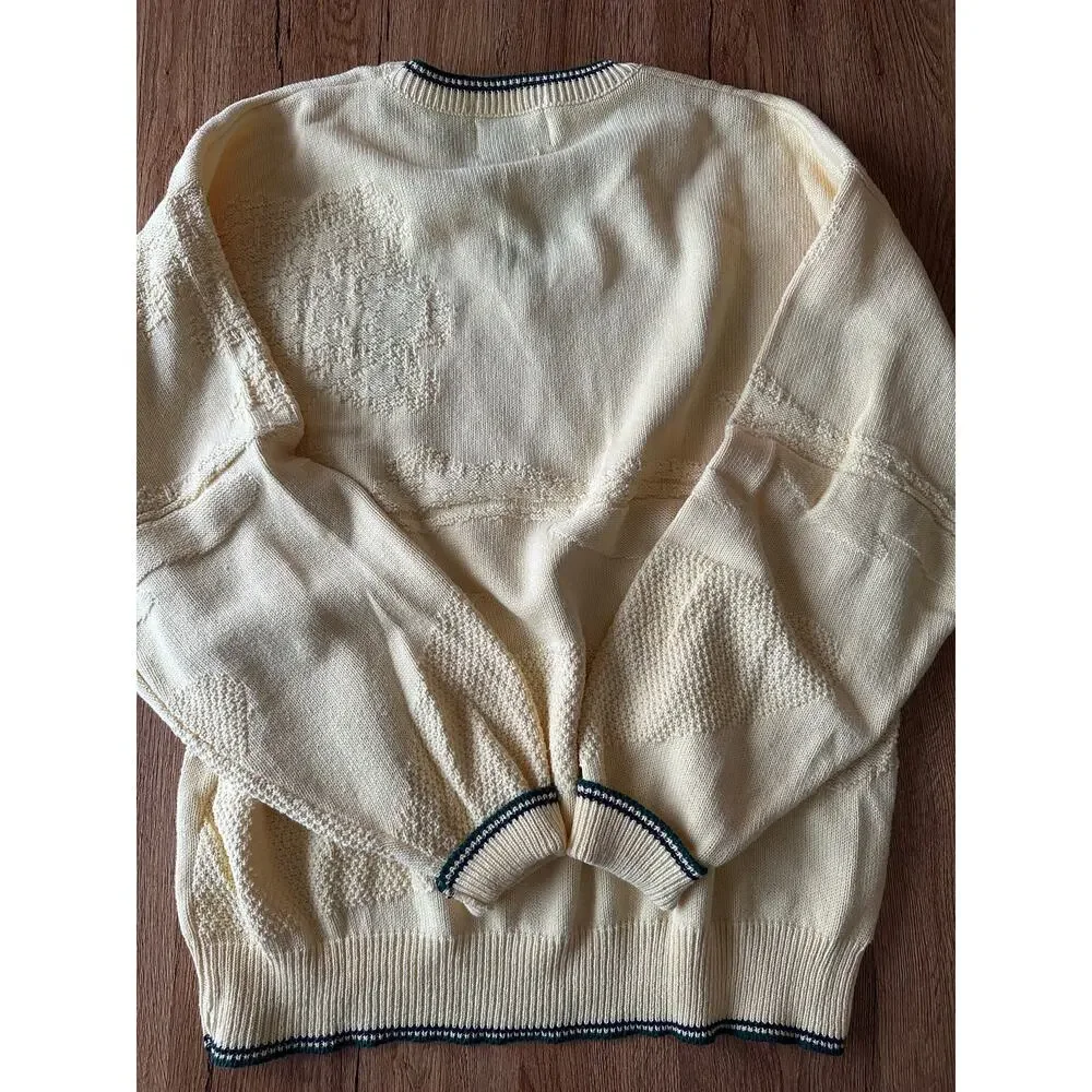 Isle Of Cotton Vintage Yellow Golfing V Neck Sweater Size Large